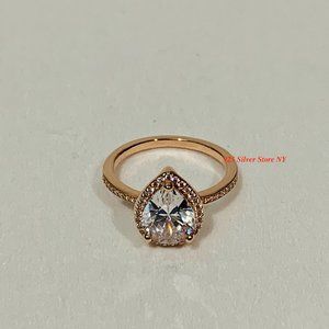 Pandora Rose Gold Sparkling Teardrop Halo Ring 186251CZ